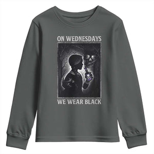 On Wednesdays We Wear Black Youth Sweatshirt Tarot Card Goth Halloween TS10 Dark Heather Print Your Wear