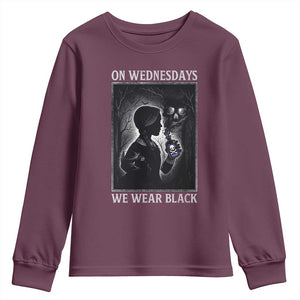 On Wednesdays We Wear Black Youth Sweatshirt Tarot Card Goth Halloween TS10 Maroon Print Your Wear