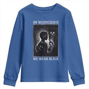 On Wednesdays We Wear Black Youth Sweatshirt Tarot Card Goth Halloween TS10 Royal Blue Print Your Wear