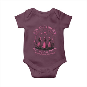 In October We Wear Pink Witches Baby Onesie Spooky Breast Cancer Witch Halloween Pink Ribbon TS10 Maroon Print Your Wear