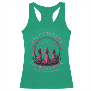In October We Wear Pink Witches Racerback Tank Top Spooky Breast Cancer Witch Halloween Pink Ribbon TS10 Irish Green Print Your Wear