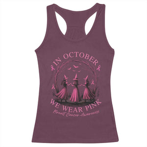 In October We Wear Pink Witches Racerback Tank Top Spooky Breast Cancer Witch Halloween Pink Ribbon TS10 Maroon Print Your Wear