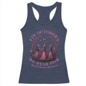 In October We Wear Pink Witches Racerback Tank Top Spooky Breast Cancer Witch Halloween Pink Ribbon TS10 Navy Print Your Wear