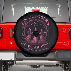 In October We Wear Pink Witches Spare Tire Cover Spooky Breast Cancer Witch Halloween Pink Ribbon TS10 Black Print Your Wear