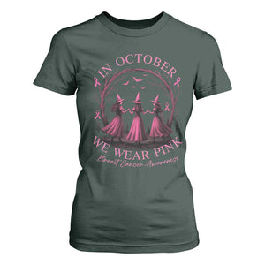 In October We Wear Pink Witches T Shirt For Women Spooky Breast Cancer Witch Halloween Pink Ribbon TS10 Dark Forest Green Print Your Wear
