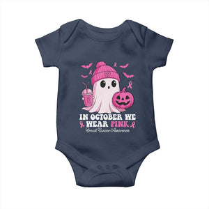 In October We Wear Pink Ghost Baby Onesie Halloween Breast Cancer Pink Ribbon Pumpkin TS10 Navy Print Your Wear