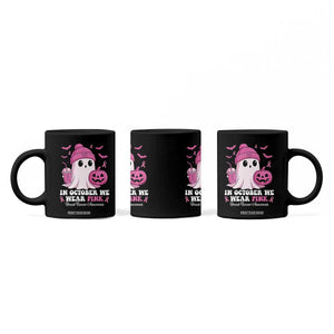 In October We Wear Pink Ghost Coffee Mug Halloween Breast Cancer Pink Ribbon Pumpkin TS10 Print Your Wear
