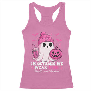 In October We Wear Pink Ghost Racerback Tank Top Halloween Breast Cancer Pink Ribbon Pumpkin TS10 Azalea Print Your Wear
