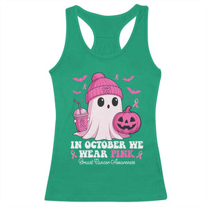 In October We Wear Pink Ghost Racerback Tank Top Halloween Breast Cancer Pink Ribbon Pumpkin TS10 Irish Green Print Your Wear