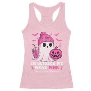 In October We Wear Pink Ghost Racerback Tank Top Halloween Breast Cancer Pink Ribbon Pumpkin TS10 Light Pink Print Your Wear
