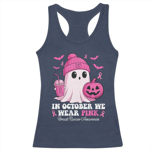 In October We Wear Pink Ghost Racerback Tank Top Halloween Breast Cancer Pink Ribbon Pumpkin TS10 Navy Print Your Wear