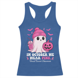 In October We Wear Pink Ghost Racerback Tank Top Halloween Breast Cancer Pink Ribbon Pumpkin TS10 Royal Blue Print Your Wear