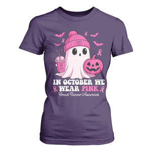 In October We Wear Pink Ghost T Shirt For Women Halloween Breast Cancer Pink Ribbon Pumpkin TS10 Purple Print Your Wear