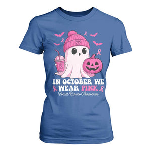 In October We Wear Pink Ghost T Shirt For Women Halloween Breast Cancer Pink Ribbon Pumpkin TS10 Royal Blue Print Your Wear