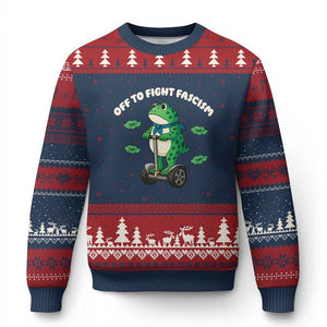 Portland Frog Ugly Christmas Sweater Off to Fight Fascism Inflatable Costume Protest TS10 Navy Red Print Your Wear