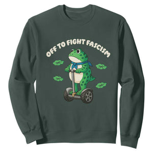 Portland Frog Sweatshirt Off to Fight Fascism Inflatable Costume Protest TS10 Dark Forest Green Print Your Wear
