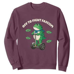 Portland Frog Sweatshirt Off to Fight Fascism Inflatable Costume Protest TS10 Maroon Print Your Wear