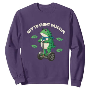 Portland Frog Sweatshirt Off to Fight Fascism Inflatable Costume Protest TS10 Purple Print Your Wear