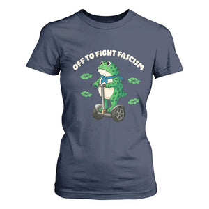 Portland Frog T Shirt For Women Off to Fight Fascism Inflatable Costume Protest TS10 Navy Print Your Wear