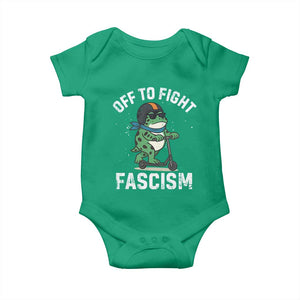 Portland Frog Resist Protest Baby Onesie Off to Fight Fascism Frog Scooter TS10 Irish Green Print Your Wear