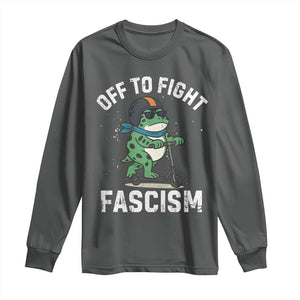 Portland Frog Resist Protest Long Sleeve Shirt Off to Fight Fascism Frog Scooter TS10 Dark Heather Print Your Wear