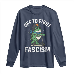 Portland Frog Resist Protest Long Sleeve Shirt Off to Fight Fascism Frog Scooter TS10 Navy Print Your Wear