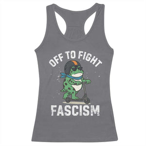 Portland Frog Resist Protest Racerback Tank Top Off to Fight Fascism Frog Scooter TS10 Charcoal Print Your Wear