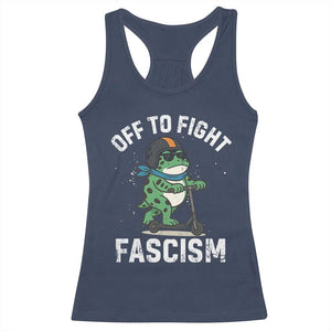 Portland Frog Resist Protest Racerback Tank Top Off to Fight Fascism Frog Scooter TS10 Navy Print Your Wear