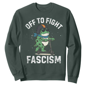 Portland Frog Resist Protest Sweatshirt Off to Fight Fascism Frog Scooter TS10 Dark Forest Green Print Your Wear
