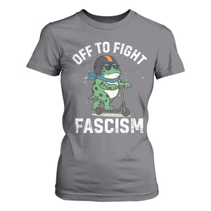 Portland Frog Resist Protest T Shirt For Women Off to Fight Fascism Frog Scooter TS10 Charcoal Print Your Wear