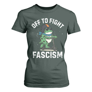 Portland Frog Resist Protest T Shirt For Women Off to Fight Fascism Frog Scooter TS10 Dark Forest Green Print Your Wear