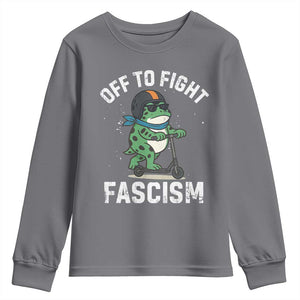Portland Frog Resist Protest Youth Sweatshirt Off to Fight Fascism Frog Scooter TS10 Charcoal Print Your Wear