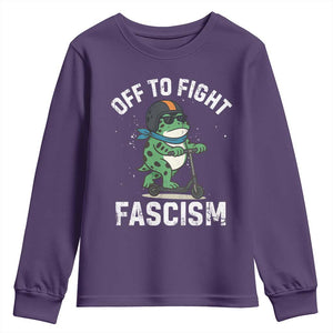Portland Frog Resist Protest Youth Sweatshirt Off to Fight Fascism Frog Scooter TS10 Purple Print Your Wear