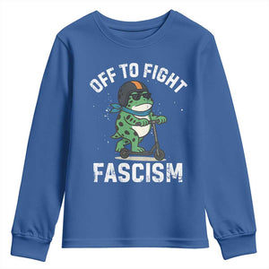 Portland Frog Resist Protest Youth Sweatshirt Off to Fight Fascism Frog Scooter TS10 Royal Blue Print Your Wear