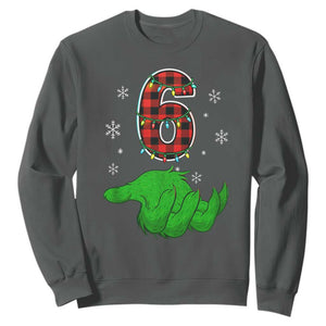Number 6 Matching 67 Christmas Sweatshirt Red Plaid Xmas Pajamas Holiday Gen Alpha Slang Meme TS10 Dark Heather Print Your Wear