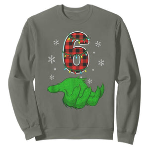 Number 6 Matching 67 Christmas Sweatshirt Red Plaid Xmas Pajamas Holiday Gen Alpha Slang Meme TS10 Military Green Print Your Wear