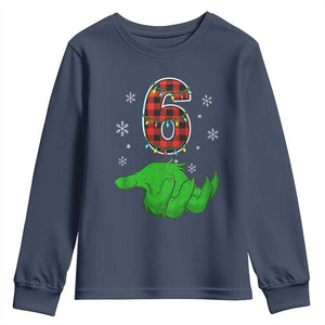 Number 6 Matching 67 Christmas Youth Sweatshirt Red Plaid Xmas Pajamas Holiday Gen Alpha Slang Meme TS10 Navy Print Your Wear