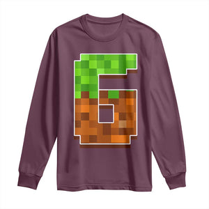 Number 6 Long Sleeve Shirt Game Matching 67 Meme Costume 6th Birthday 6 Years TS10 Maroon Print Your Wear