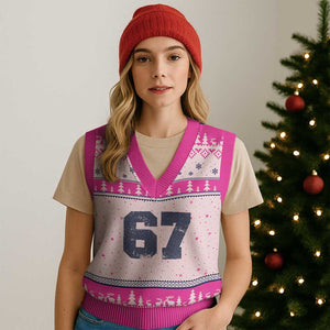 Number 67 V-Neck Knit Sweater Vest Numbered Uniform Sports Jersey Team 67th Birthday TS10 Hot Pink Print Your Wear