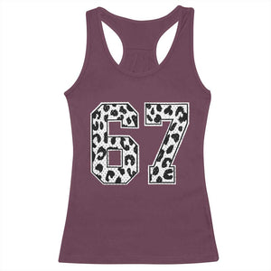 67 Jersey Number Racerback Tank Top Funny Six Seven Meme Y2k Leopard Number TS10 Maroon Print Your Wear