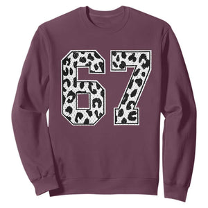 67 Jersey Number Sweatshirt Funny Six Seven Meme Y2k Leopard Number TS10 Maroon Print Your Wear