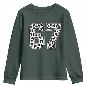 67 Jersey Number Youth Sweatshirt Funny Six Seven Meme Y2k Leopard Number TS10 Dark Forest Green Print Your Wear
