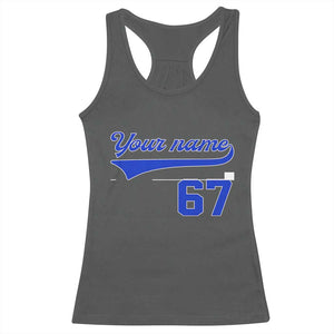 Personalized 67 Jersey Number Racerback Tank Top Custom Name Numbered Uniform Sports Team 67th Birthday TS10 Dark Heather Print Your Wear