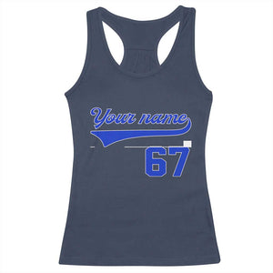 Personalized 67 Jersey Number Racerback Tank Top Custom Name Numbered Uniform Sports Team 67th Birthday TS10 Navy Print Your Wear