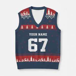 Personalized 67 Jersey Number V-Neck Knit Sweater Vest Custom Name Varsity Sports 67th Birthday TS10 Navy Red Print Your Wear