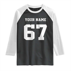 Personalized 67 Jersey Number Raglan Shirt Custom Name Varsity Sports 67th Birthday TS10 Black White Print Your Wear