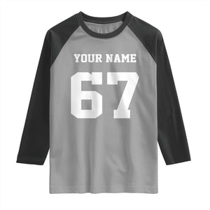 Personalized 67 Jersey Number Raglan Shirt Custom Name Varsity Sports 67th Birthday TS10 Sport Gray Black Print Your Wear