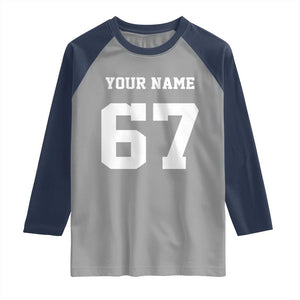 Personalized 67 Jersey Number Raglan Shirt Custom Name Varsity Sports 67th Birthday TS10 Sport Gray Navy Print Your Wear