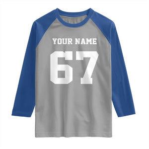 Personalized 67 Jersey Number Raglan Shirt Custom Name Varsity Sports 67th Birthday TS10 Sport Gray Royal Print Your Wear