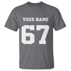 Personalized 67 Jersey Number T Shirt Custom Name Varsity Sports 67th Birthday TS10 Charcoal Print Your Wear